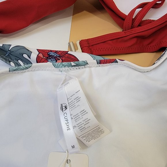 CUPSHE Women's Leafy Wrap Tie Bikini Set Halter Back Bow Low Waisted size M NEW - Picture 11 of 15